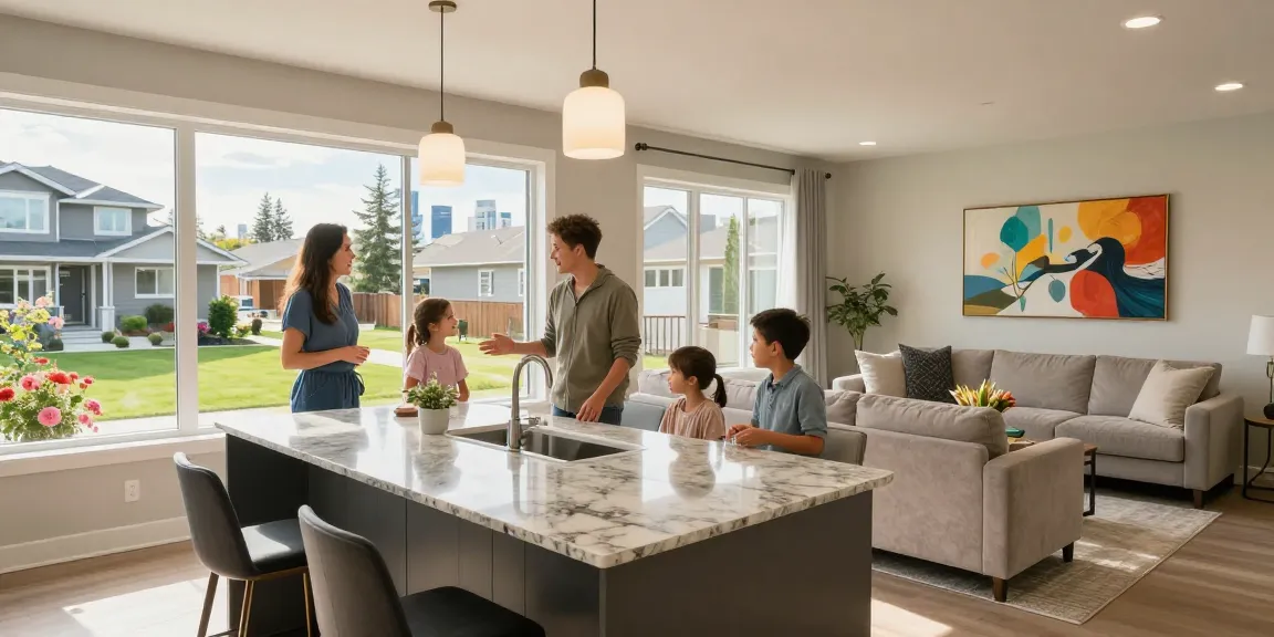 Engaging family exploring a modern home in the Edmonton real estate market.